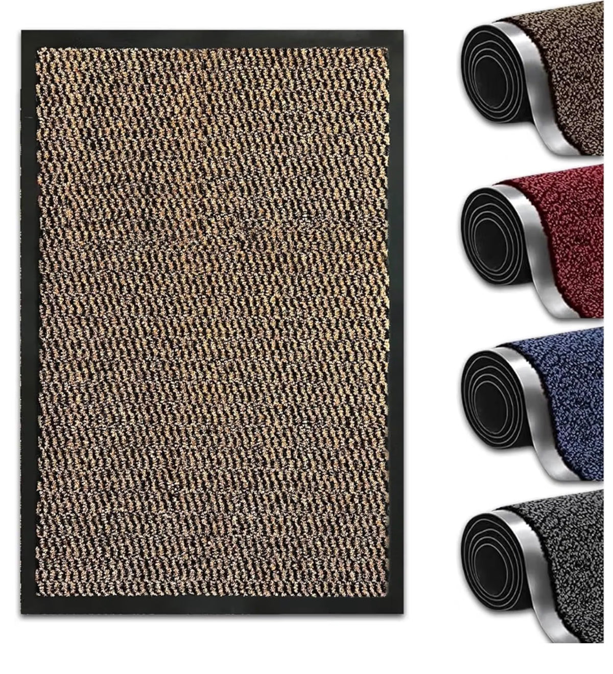 Bestla Washable Door Mats Indoor & Outdoor - Non-Slippery Heavy Duty - Stylish & Large Rubber - Perfect Dust Grabbing Doormats - Brown