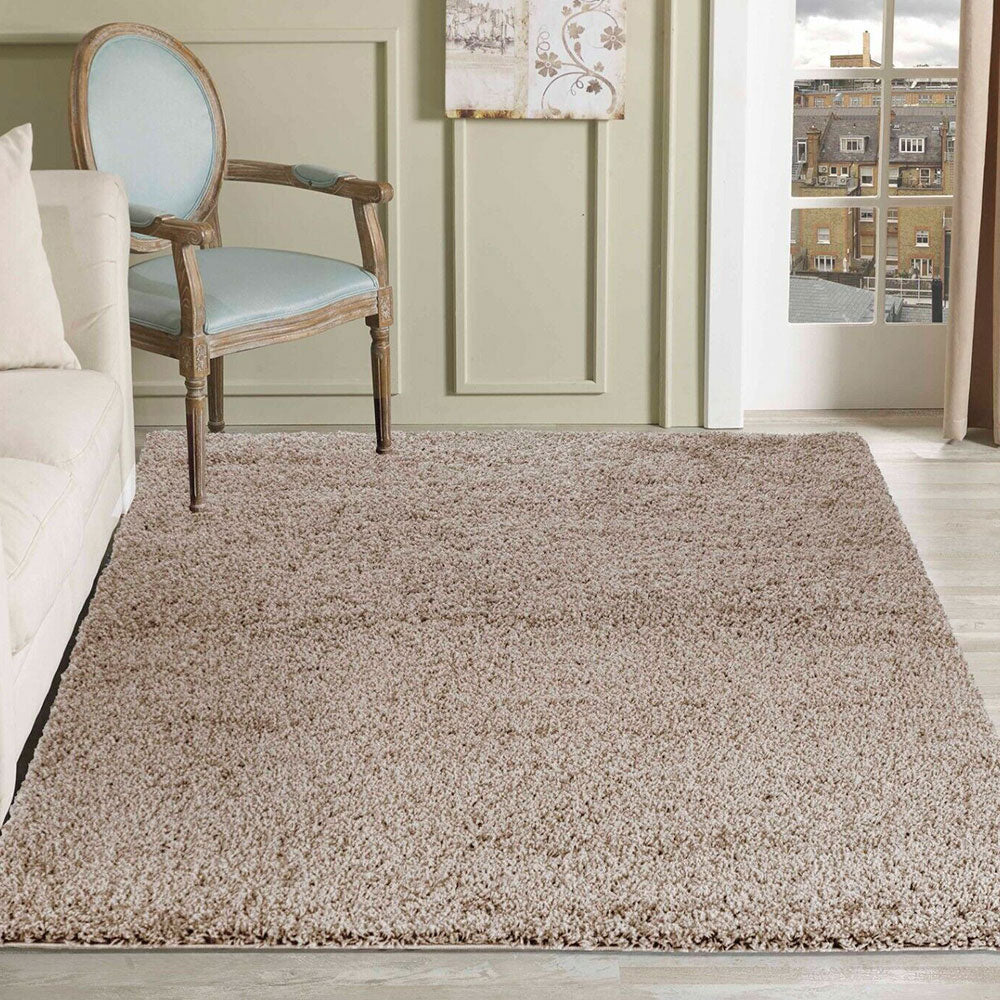 Bestla Salvador EXTRA THICK HEAVY 5CM PILE SOFT SHAGGY RUGS MODERN AREA RUGS BEDROOM HALL RUGS- Light Beige