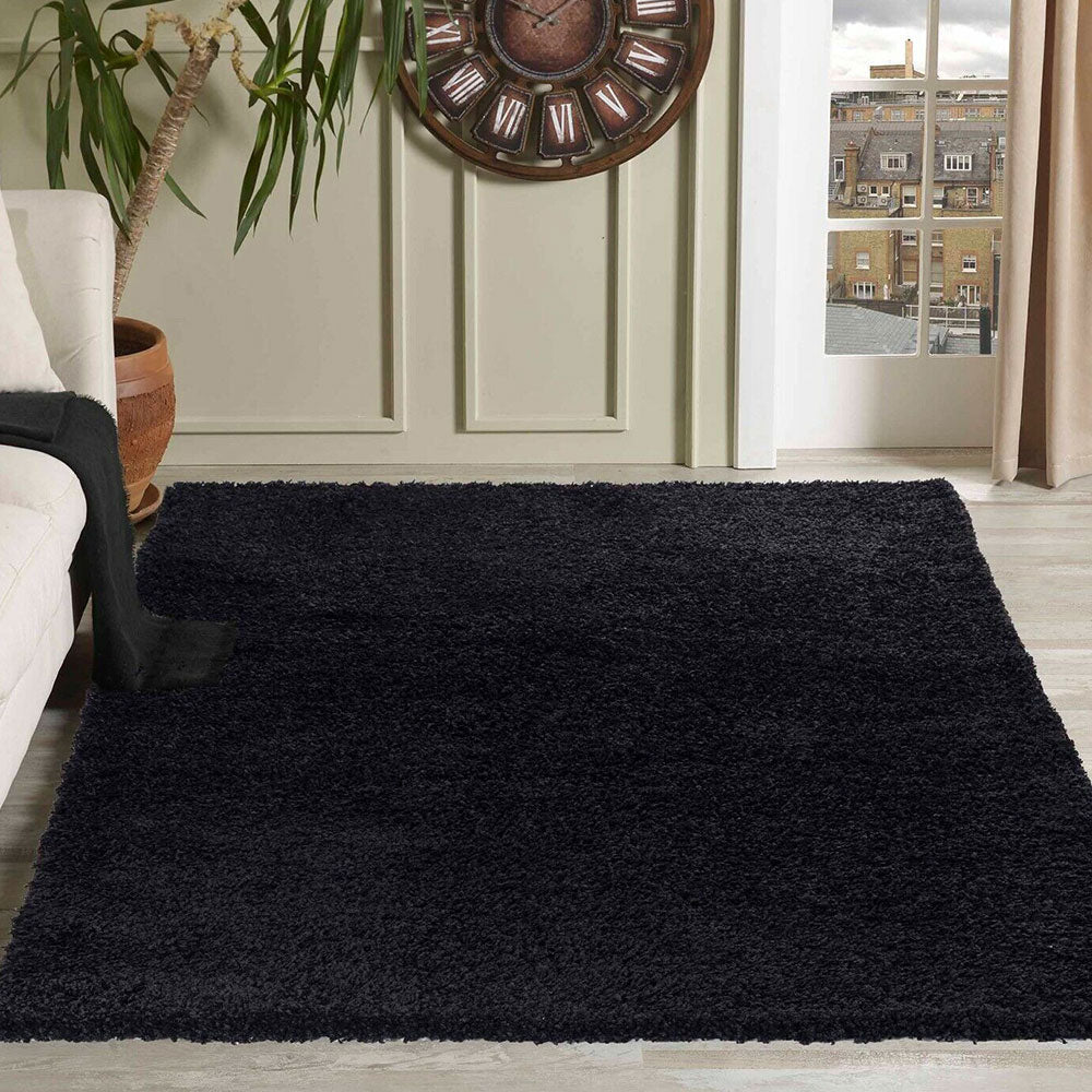 Bestla Salvador EXTRA THICK HEAVY 5CM PILE SOFT SHAGGY RUGS MODERN AREA RUGS BEDROOM HALL RUGS - Black