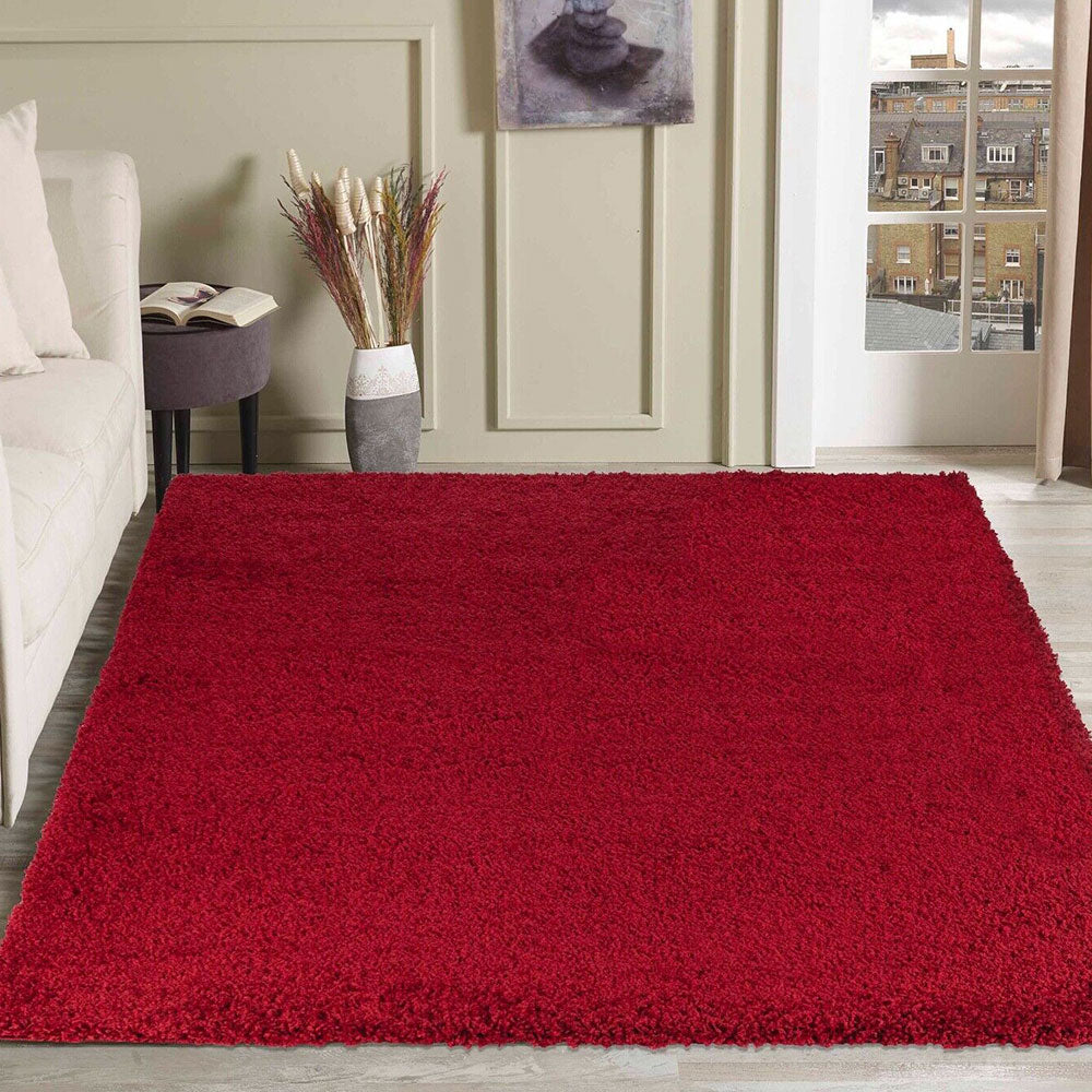 Bestla Salvador EXTRA THICK HEAVY 5CM PILE SOFT SHAGGY RUGS MODERN AREA RUGS BEDROOM HALL RUGS - Red