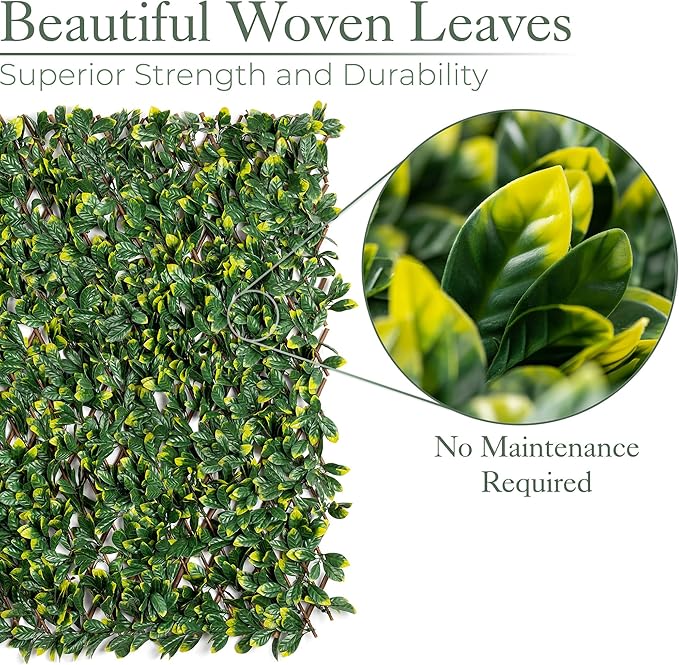 Bestla Expanding Artificial Trellis Fake Laurel Leaf Hedge Garden Privacy Screening 1m x 2m (4 Pack)
