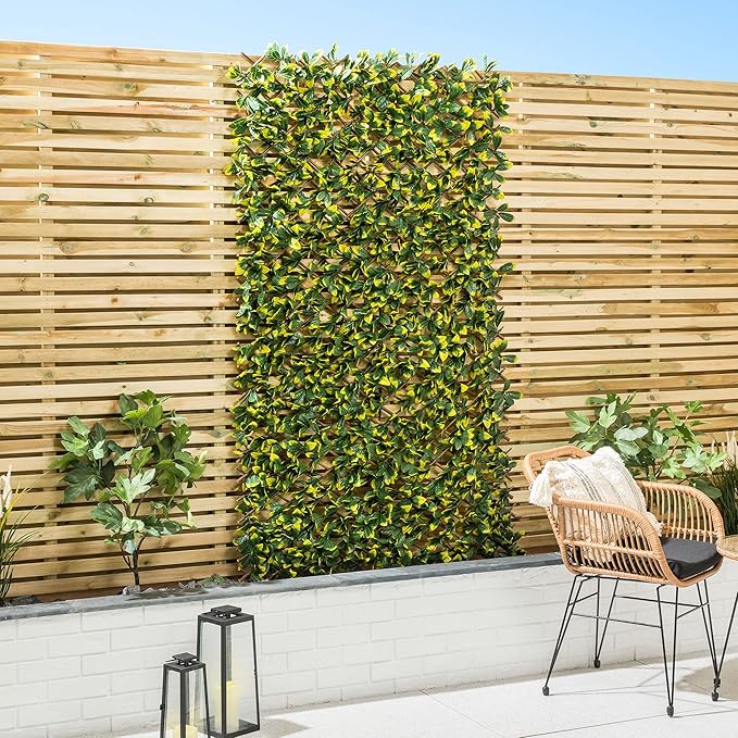 Bestla Expanding Artificial Trellis Fake Laurel Leaf Hedge Garden Privacy Screening 1m x 2m (4 Pack)
