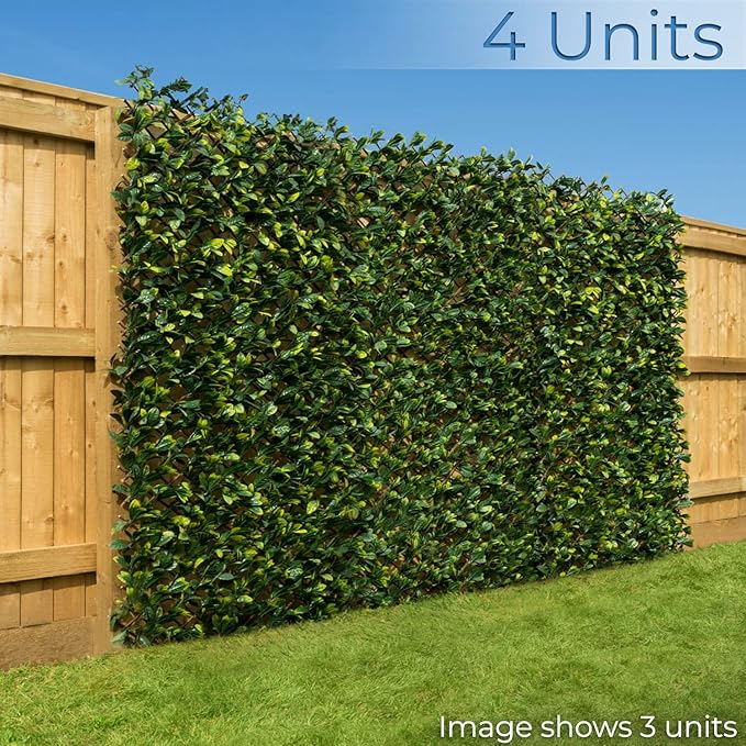 Bestla Expanding Artificial Trellis Fake Laurel Leaf Hedge Garden Privacy Screening 1m x 2m (4 Pack)