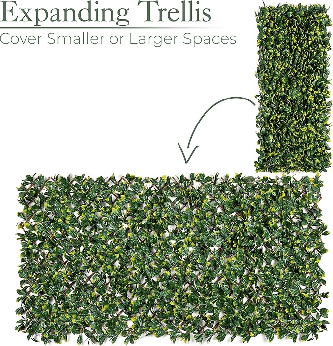 Bestla Expanding Artificial Trellis Fake Laurel Leaf Hedge Garden Privacy Screening 1m x 2m (4 Pack)