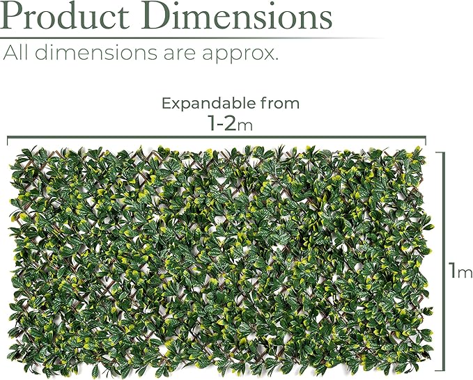Bestla Expanding Artificial Trellis Fake Laurel Leaf Hedge Garden Privacy Screening 1m x 2m (4 Pack)