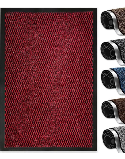 Bestla Washable Door Mats Indoor & Outdoor - Non-Slippery Heavy Duty - Stylish & Large Rubber - Perfect Dust Grabbing Doormats Red