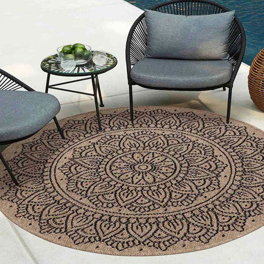 Harper Round Rug Floral Black - 120 x 120 cm