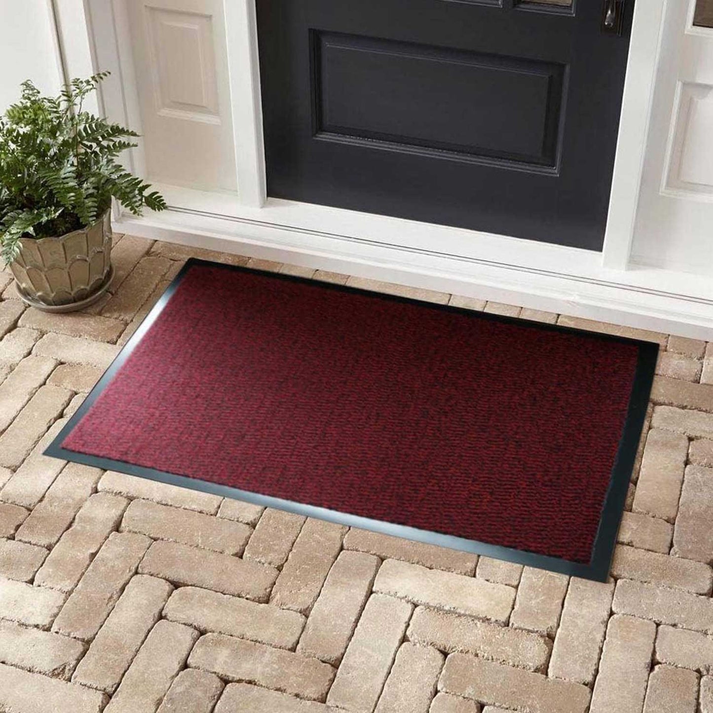 Leyla Heavy Duty Doormat with Rubber Edges - Red